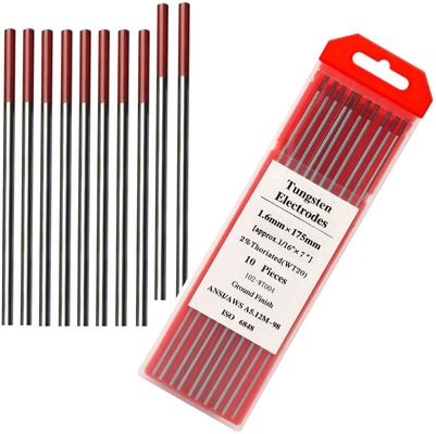 WT20 Ηλεκτρόδια βολφραμίου μήκους 1,6 mm για συγκόλληση TIG Κόκκινη κεφαλή 2% Θωριακή απόδοση