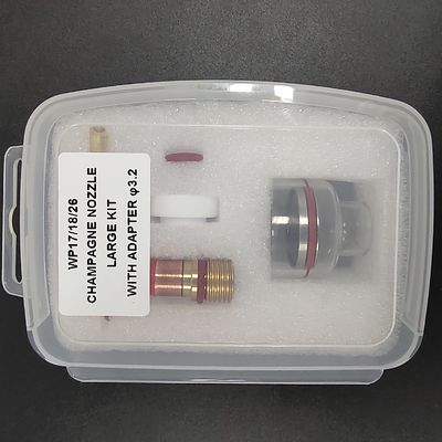 WP-17/18/26 Σαμπάνια 3.2mm Tig Nozzle Μεγάλο κιτ με προσαρμογέα για TIG συγκόλληση Κουαρτς