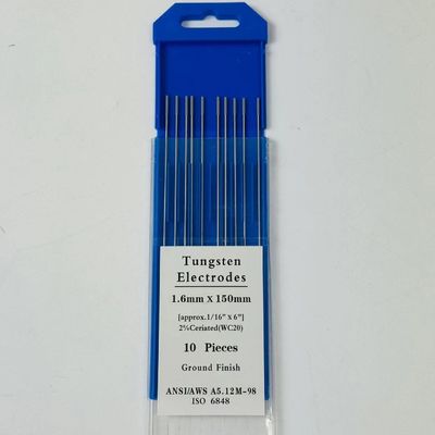 Προσαρμοσμένη υποστήριξη ODM 1.6mm * 150mm WC20 ηλεκτρόδια βολφραμίου για καταναλωτικά συγκόλλησης TIG