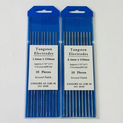 Προσαρμοσμένη υποστήριξη ODM 1.6mm * 150mm WC20 ηλεκτρόδια βολφραμίου για καταναλωτικά συγκόλλησης TIG