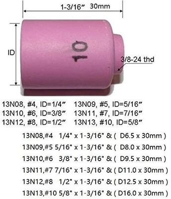 TIG συγκόλληση πυρσός SR WP920 24 25 Fit 13N08 13N09 13N10 13N11 13N12 13N13 φούσκα φλιτζάνι 10pcs